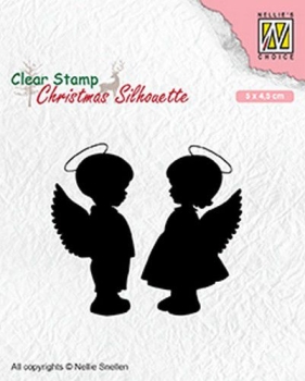 GRATIS! Nellie's Choice Clearstempelset Christmas Silhouette Angel girl and boy 5.0x4.5cm