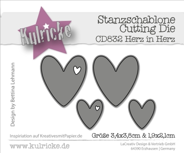 Kulricke Stanzform Herz in Herz 3.3x3.8cm und 1.9x2.1cm