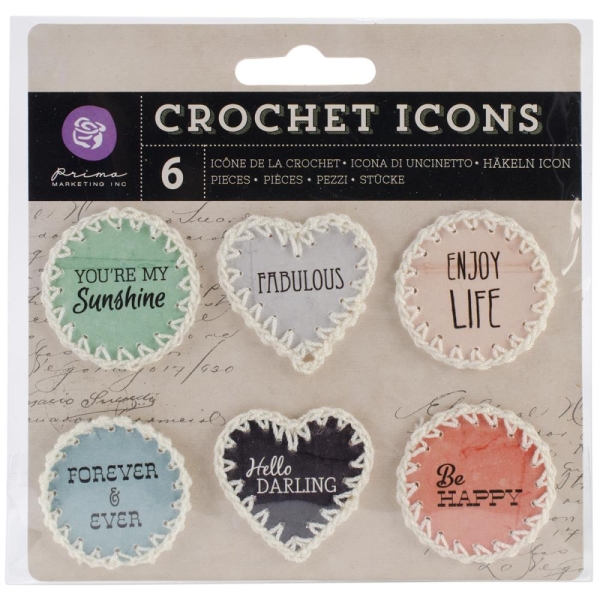 GRATIS! Prima Marketing - Crochet Icons 1.5" You're my Sunshine - 6 Stück