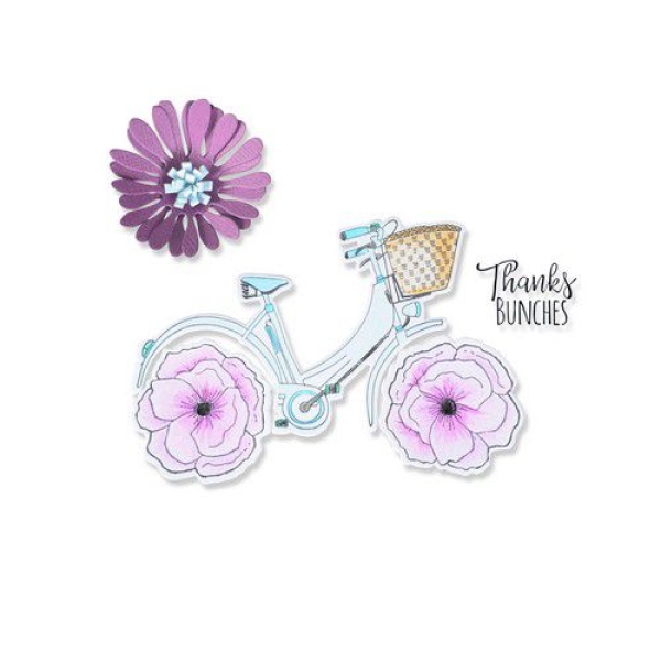 Sizzix Framelits Stanzschablonen und Klarsichtstempel Fahrrad Thankful Bicycle Jane Long